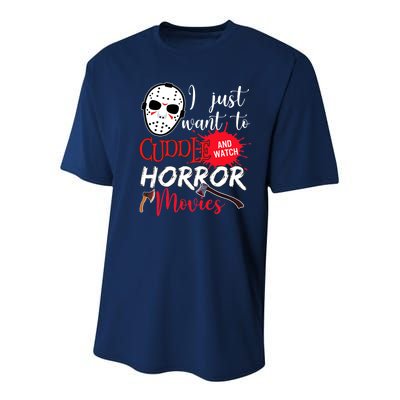 I Just Want To Cuddle And Watch Horror Movies Youth Performance Sprint T-Shirt