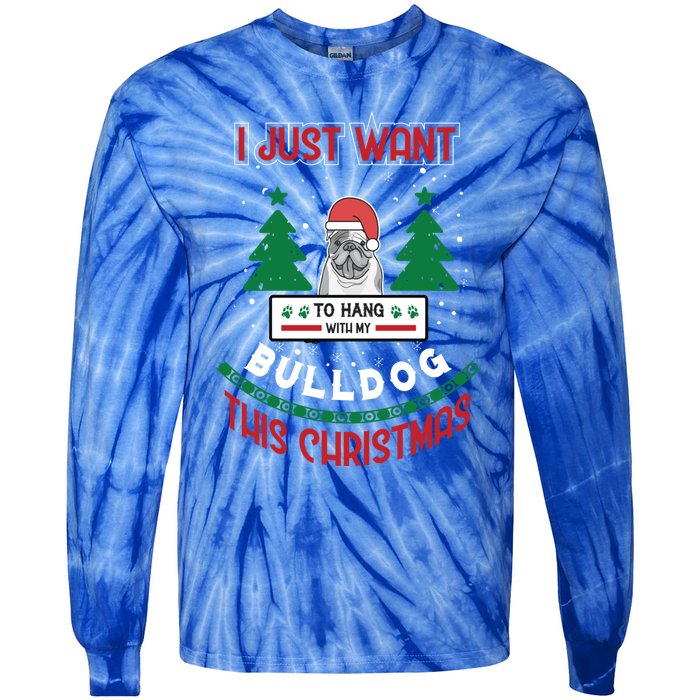 I Just Want To Hang With My Bulldog This Christmas Gift Tie-Dye Long Sleeve Shirt