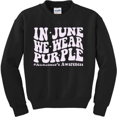 In June We Wear Purple Alzheimer's Awareness Groovy & Wavy Kids Sweatshirt