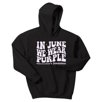 In June We Wear Purple Alzheimer's Awareness Groovy & Wavy Kids Hoodie