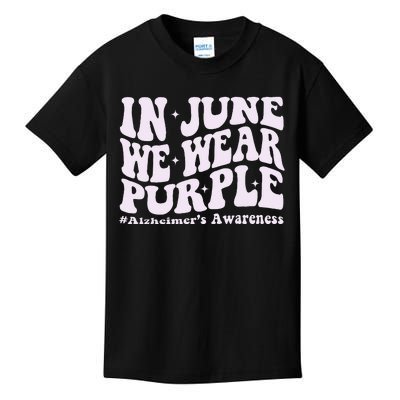 In June We Wear Purple Alzheimer's Awareness Groovy & Wavy Kids T-Shirt