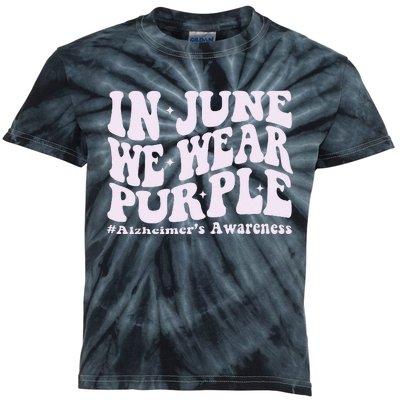 In June We Wear Purple Alzheimer's Awareness Groovy & Wavy Kids Tie-Dye T-Shirt