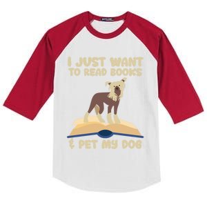 I Just Want To Read Books And Pet My Dog Book Lovers Funny Gift Kids Colorblock Raglan Jersey