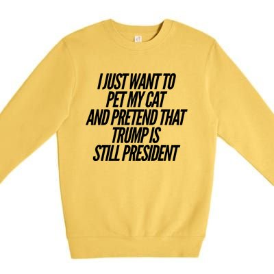 I Just Want To Pet My Cat And Pretend That Trump President Gift Premium Crewneck Sweatshirt