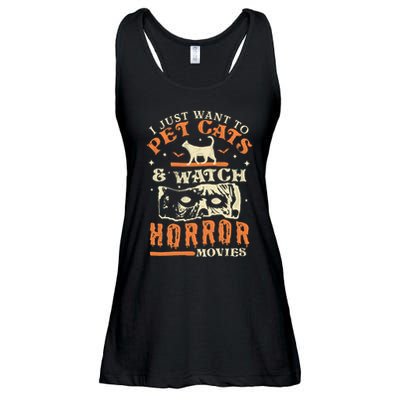 I Just Want To Pet Cats And Watch Horror Movies Cat Lover Ladies Essential Flowy Tank