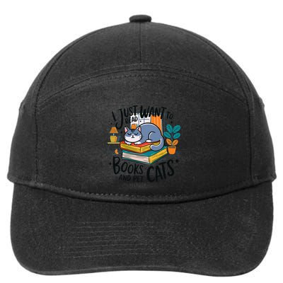I Just Want To Read Books And Pet Cats Cozy Reader Design 7-Panel Snapback Hat