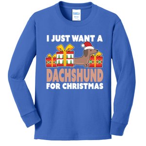 I Just Want A Dachshund For Christmas Dachshund Christmas Gift Kids Long Sleeve Shirt