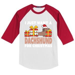 I Just Want A Dachshund For Christmas Dachshund Christmas Gift Kids Colorblock Raglan Jersey