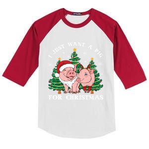 I Just Want A Pig For Christmas Holiday Tree Piglet Cute Gift Kids Colorblock Raglan Jersey