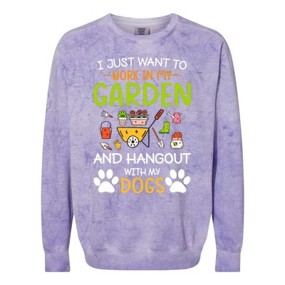 I Just Want To Work In My Garden And Hangout With Dogs Colorblast Crewneck Sweatshirt