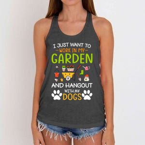 I Just Want To Work In My Garden And Hangout With Dogs Women's Knotted Racerback Tank