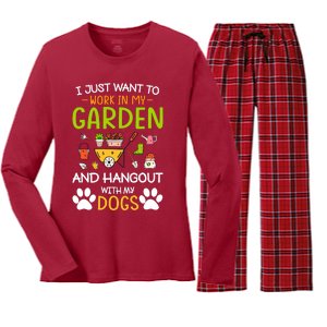 I Just Want To Work In My Garden And Hangout With Dogs Women's Long Sleeve Flannel Pajama Set 