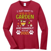 I Just Want To Work In My Garden And Hangout With Dogs Ladies Long Sleeve Shirt