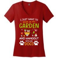 I Just Want To Work In My Garden And Hangout With Dogs Women's V-Neck T-Shirt