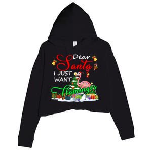 I Just Want Flamingos Christmas Santa Flamingo Lover Funny Gift Crop Fleece Hoodie