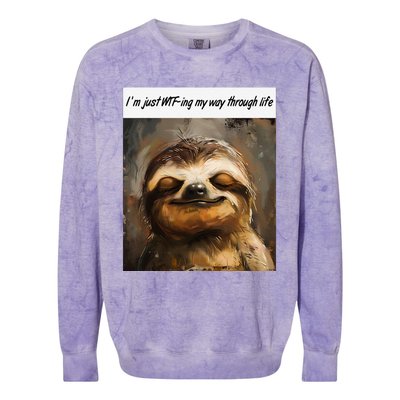 IM Just Wtfing My Way Through Life Funny Cute Sloth Saying Colorblast Crewneck Sweatshirt