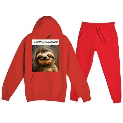 IM Just Wtfing My Way Through Life Funny Cute Sloth Saying Premium Hooded Sweatsuit Set