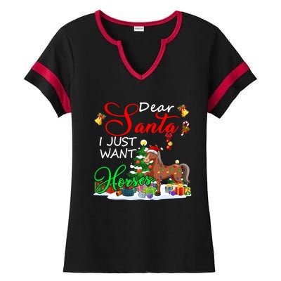 I Just Want Horses Christmas Farmer Santa Horse Lover Cute Gift Ladies Halftime Notch Neck Tee