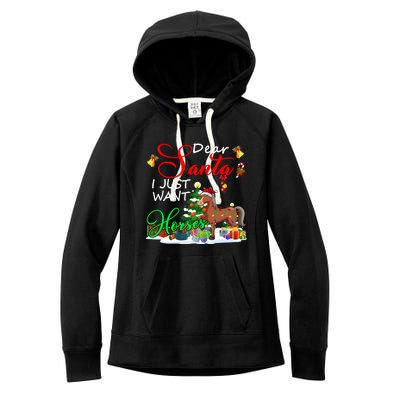 I Just Want Horses Christmas Farmer Santa Horse Lover Cute Gift Women's Fleece Hoodie