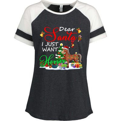 I Just Want Horses Christmas Farmer Santa Horse Lover Cute Gift Enza Ladies Jersey Colorblock Tee