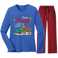 I Just Want Horses Christmas Farmer Santa Horse Lover Cute Gift Women's Long Sleeve Flannel Pajama Set 