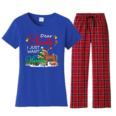 I Just Want Horses Christmas Farmer Santa Horse Lover Cute Gift Women's Flannel Pajama Set