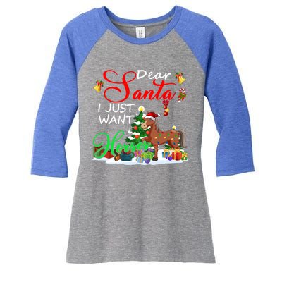 I Just Want Horses Christmas Farmer Santa Horse Lover Cute Gift Women's Tri-Blend 3/4-Sleeve Raglan Shirt