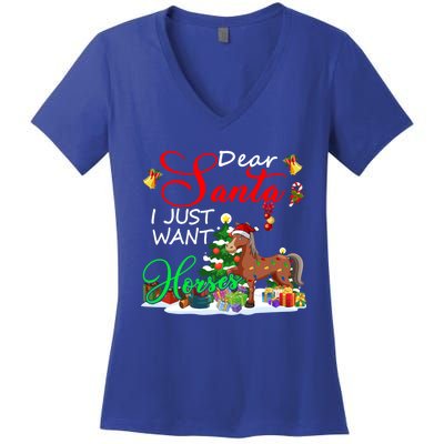 I Just Want Horses Christmas Farmer Santa Horse Lover Cute Gift Women's V-Neck T-Shirt