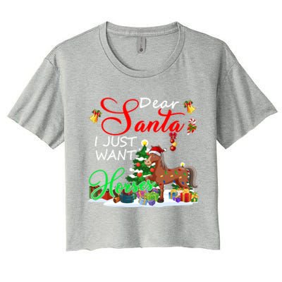 I Just Want Horses Christmas Farmer Santa Horse Lover Cute Gift Women's Crop Top Tee