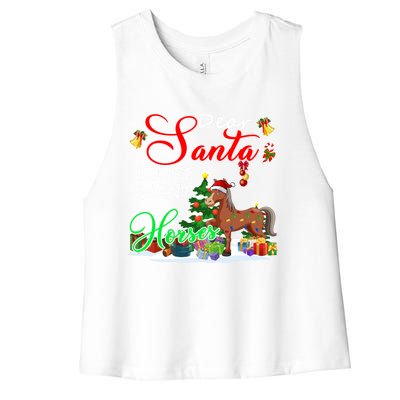 I Just Want Horses Christmas Farmer Santa Horse Lover Cute Gift Women's Racerback Cropped Tank