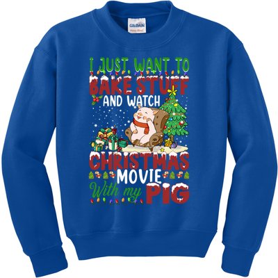 I Just Want To Bake Stuff Watch Xmas Movie With Pig Santa Gift Kids Sweatshirt