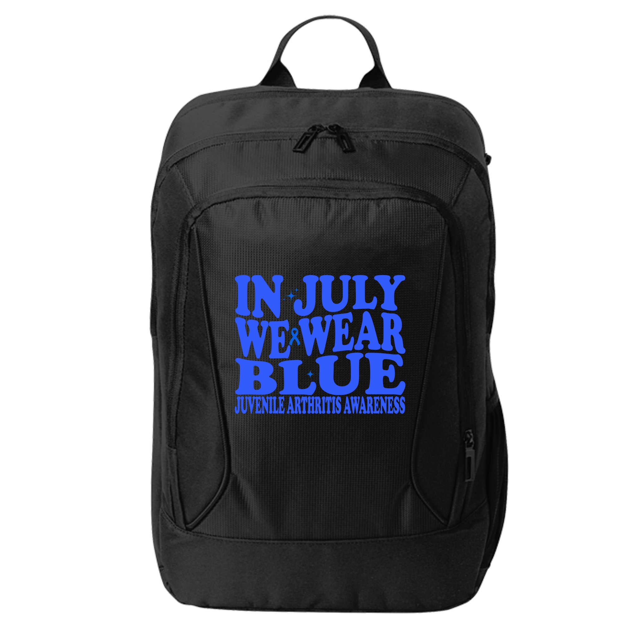 In July We Wear Blue Juvenile Arthritis Awareness Groovy Meaningful Gift City Backpack
