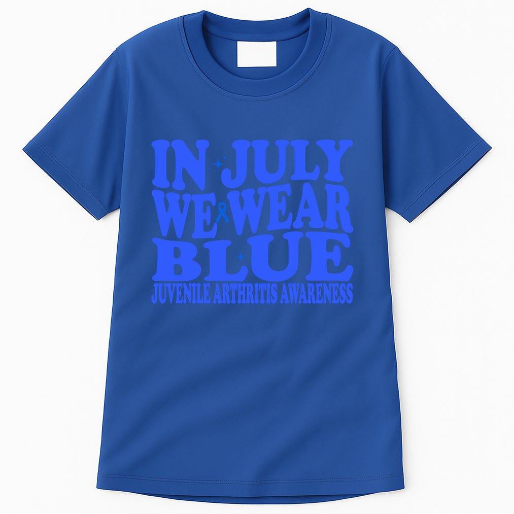 In July We Wear Blue Juvenile Arthritis Awareness Groovy Meaningful Gift Tall T-Shirt