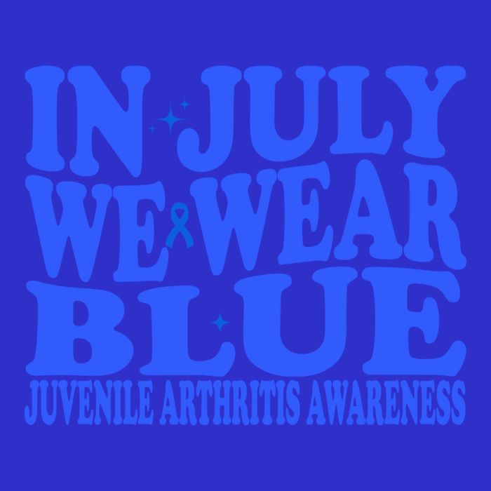 In July We Wear Blue Juvenile Arthritis Awareness Groovy Meaningful Gift Tall T-Shirt