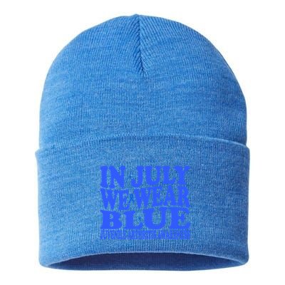 In July We Wear Blue Juvenile Arthritis Awareness Groovy Meaningful Gift Sustainable Knit Beanie