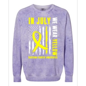 In July We Wear Yellow Sarcoma Cancer Awareness Us Flag Cute Gift Colorblast Crewneck Sweatshirt