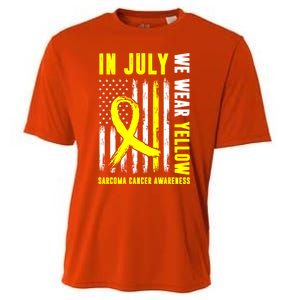 In July We Wear Yellow Sarcoma Cancer Awareness Us Flag Cute Gift Cooling Performance Crew T-Shirt