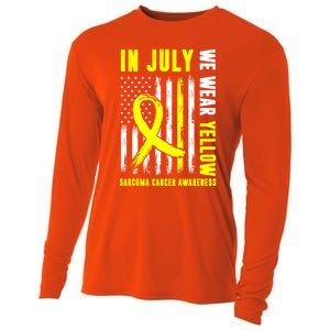 In July We Wear Yellow Sarcoma Cancer Awareness Us Flag Cute Gift Cooling Performance Long Sleeve Crew