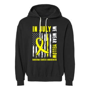 In July We Wear Yellow Sarcoma Cancer Awareness Us Flag Cute Gift Garment-Dyed Fleece Hoodie