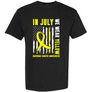 In July We Wear Yellow Sarcoma Cancer Awareness Us Flag Cute Gift Garment-Dyed Heavyweight T-Shirt