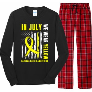 In July We Wear Yellow Sarcoma Cancer Awareness Us Flag Cute Gift Long Sleeve Pajama Set