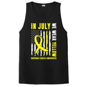 In July We Wear Yellow Sarcoma Cancer Awareness Us Flag Cute Gift PosiCharge Competitor Tank