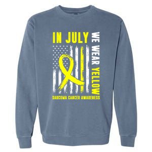 In July We Wear Yellow Sarcoma Cancer Awareness Us Flag Cute Gift Garment-Dyed Sweatshirt