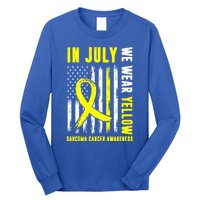 In July We Wear Yellow Sarcoma Cancer Awareness Us Flag Cute Gift Long Sleeve Shirt