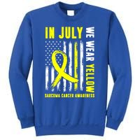 In July We Wear Yellow Sarcoma Cancer Awareness Us Flag Cute Gift Sweatshirt