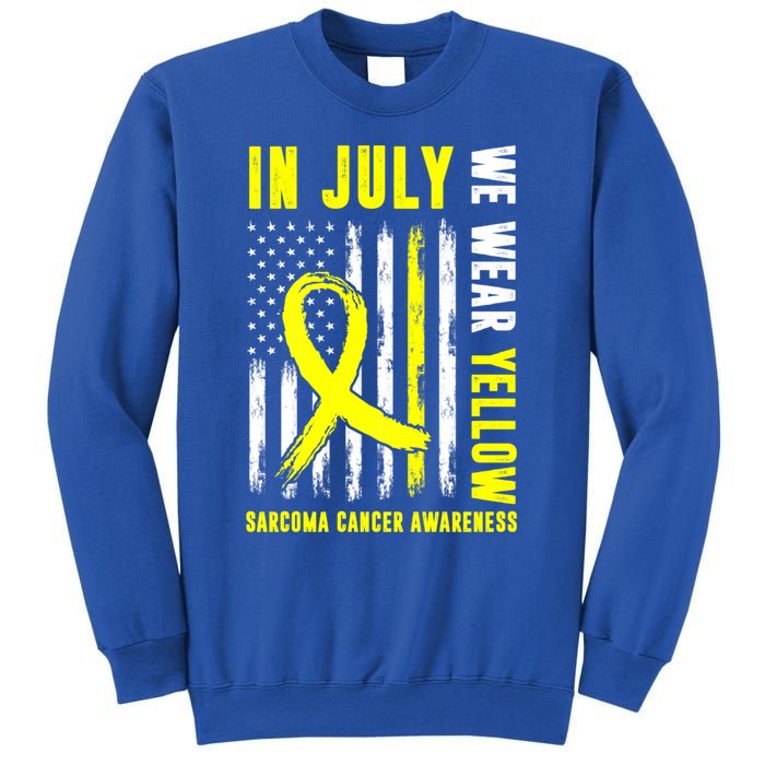 In July We Wear Yellow Sarcoma Cancer Awareness Us Flag Cute Gift Sweatshirt