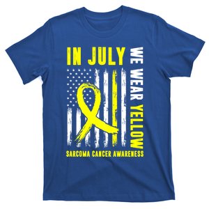 In July We Wear Yellow Sarcoma Cancer Awareness Us Flag Cute Gift T-Shirt