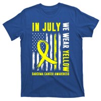 In July We Wear Yellow Sarcoma Cancer Awareness Us Flag Cute Gift T-Shirt