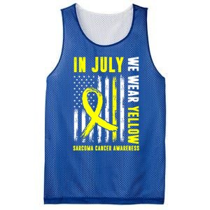 In July We Wear Yellow Sarcoma Cancer Awareness Us Flag Cute Gift Mesh Reversible Basketball Jersey Tank