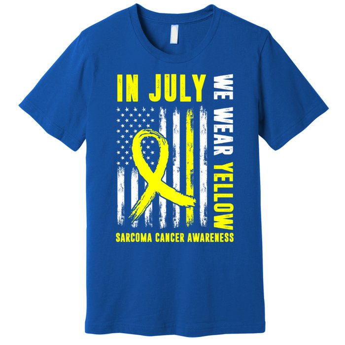 In July We Wear Yellow Sarcoma Cancer Awareness Us Flag Cute Gift Premium T-Shirt